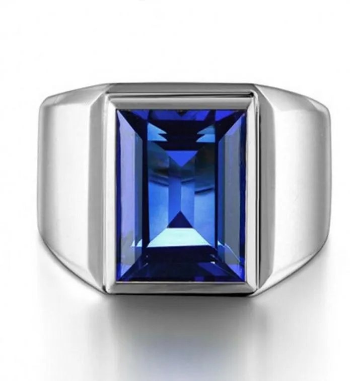 Victoria Wieck Herren-Modeschmuck, Solitär, 10 Karat blauer Saphir, 925er Sterlingsilber, künstlicher Diamant, Ehering, Fingerring, Gif8411965