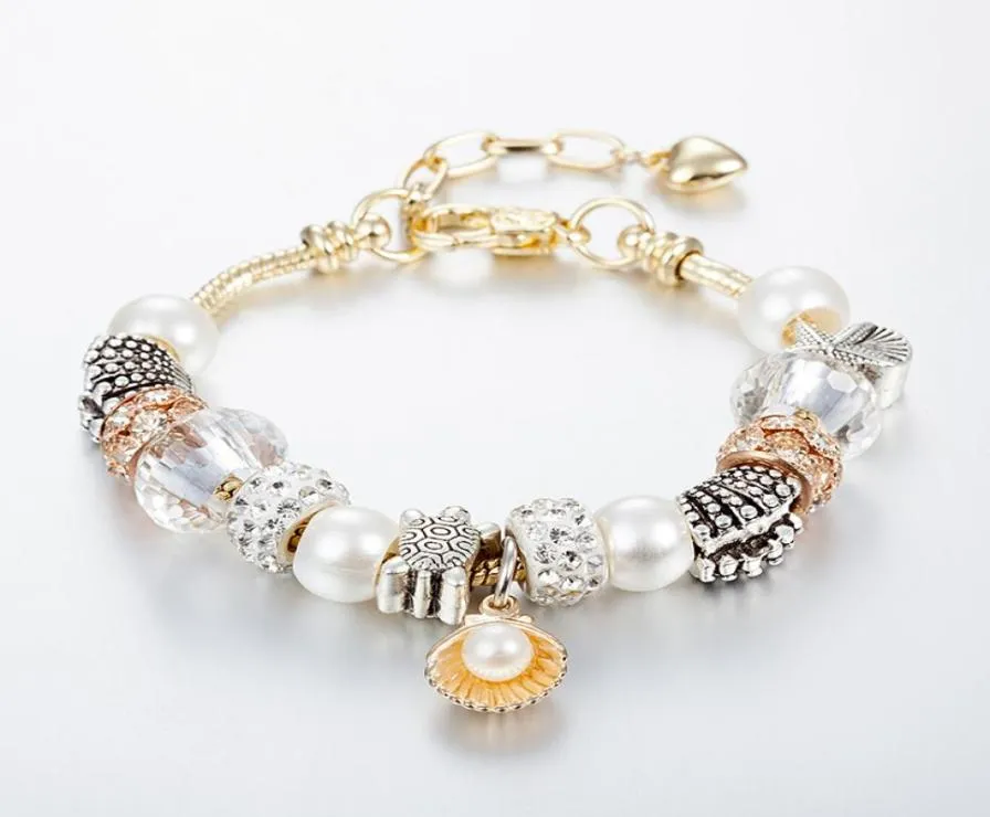 Boucle de homard bricolage brins bracelet 18cm5cm coquille perle étoile de mer multicolore cristal glaçure perles couleur bijoux 5384023