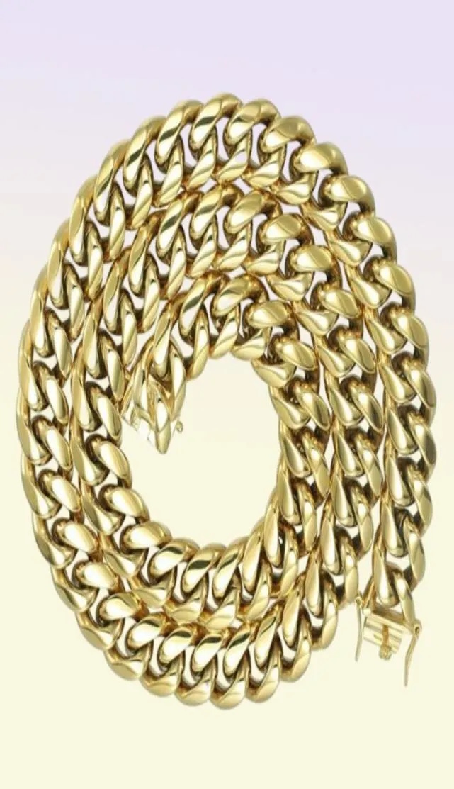 Miami Cuban Link Chain 14K Gold Plated Rostfritt stål 10mm Chain 26039039 för MAN33015064275