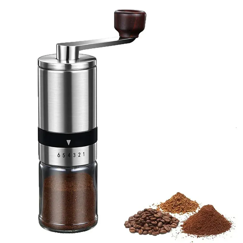 Manual Coffee Grinder Portable Hand Mill with Ceramic Burrs 68 Adjustable Stainless Steel Conical Burr 240104