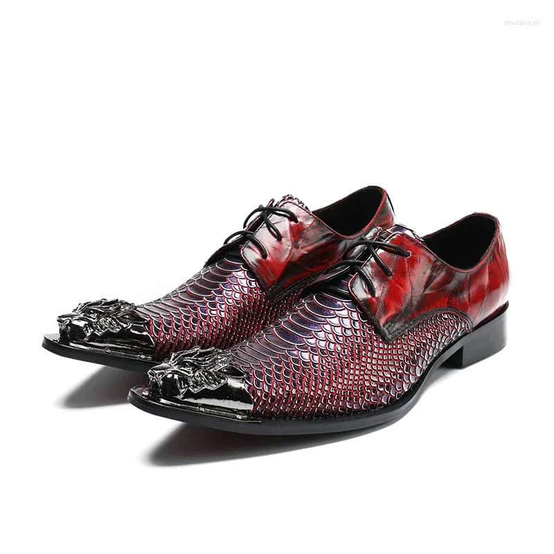 Sapatos de vestido homens ferro apontou toe formal negócios de couro genuíno rendas até alta qualidade pele de cobra calzado hombre