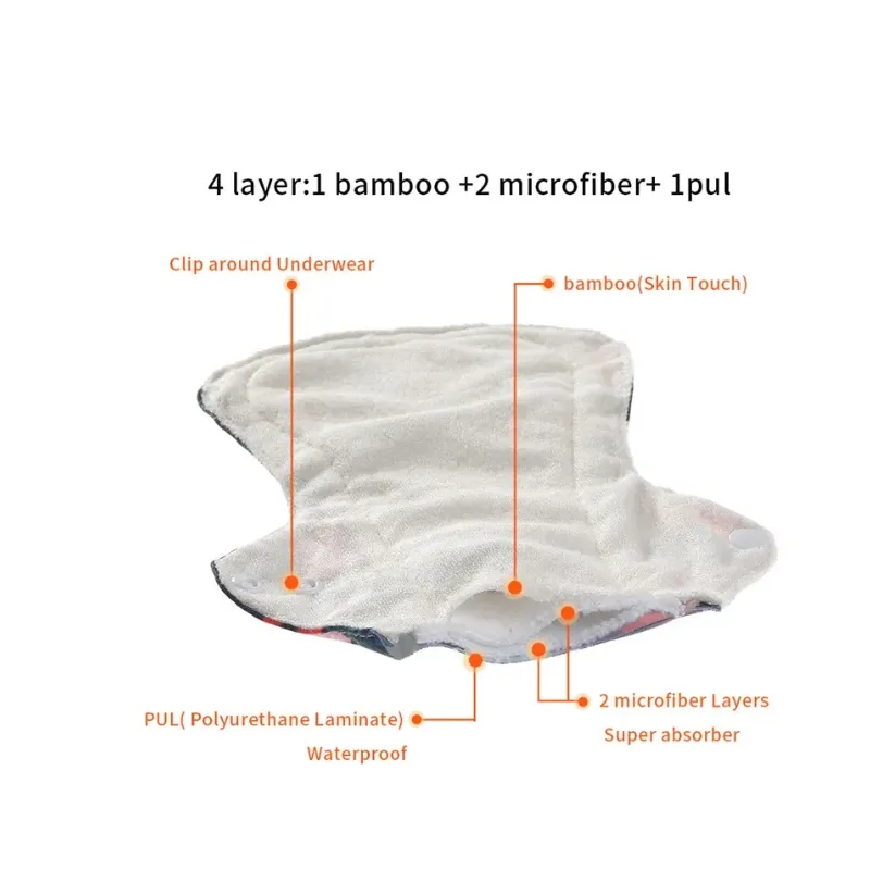 Organic Bamboo Charcoal Washable Hygiene Menstrual Pads Heavy Flow