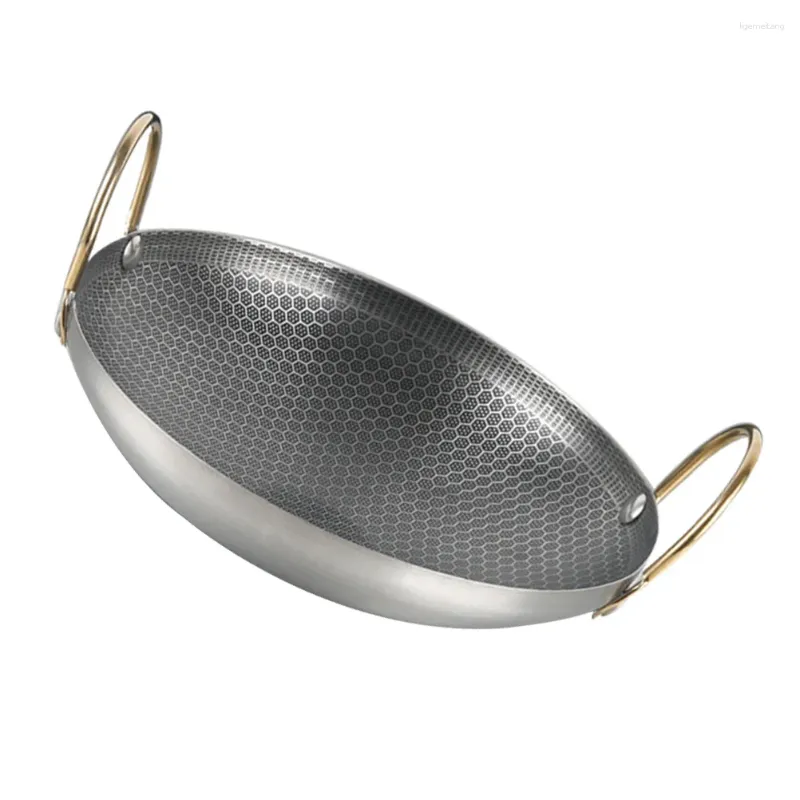 Casseroles Wok de marmite en acier inoxydable: poêle à frire antiadhésive Wok chinois avec lave-vaisselle à fond rond et coffre-fort au four pour la maison