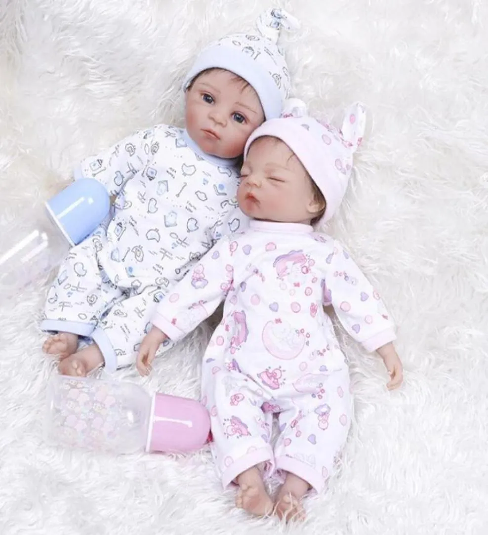 2pcslot 35CM Silicone reborn premie tiny baby dolls very soft twins in pink and be dress Birthday Gift collectible toys59313358619647