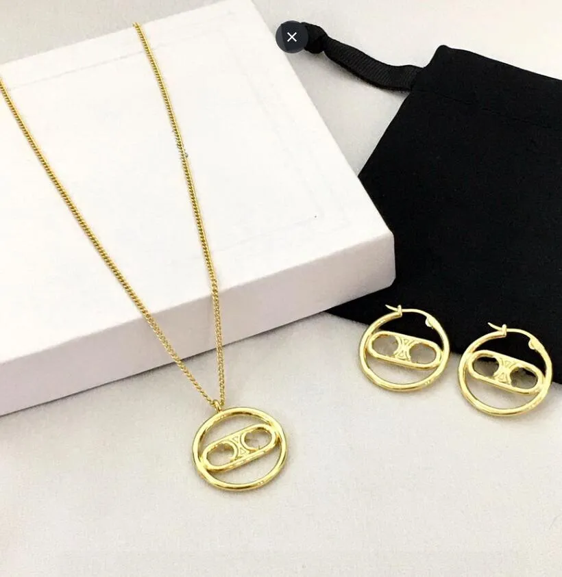 New Designed Triomphe Paris Pendant Necklace Bracelet Hoop Earring Brass Gold plated women Designer Jewelry Sets HNFC12