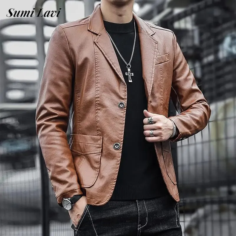 Mode Jacke Herren Leder Mantel Herbst Winter Vintage Slim Fit PU Jacken Für Männer Kleidung Streetwear Trendy Outfits 240105