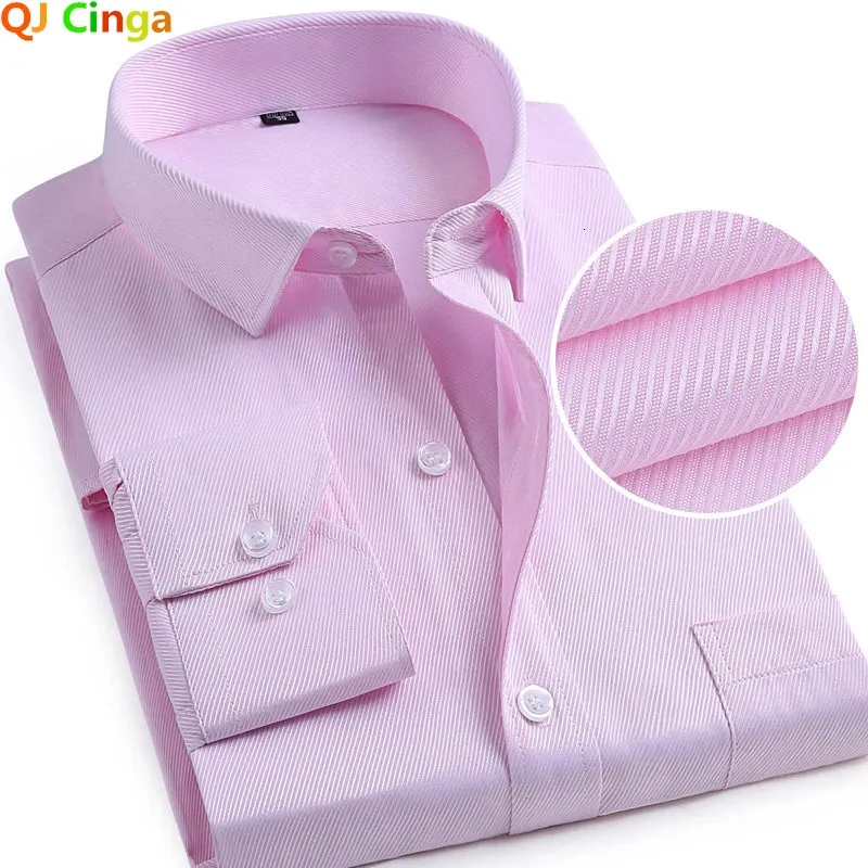 Rosa sarja manga longa camisa de algodão masculino único breasted lapela camisas escritório de negócios azul roxo branco/chemise S-5XL 240104