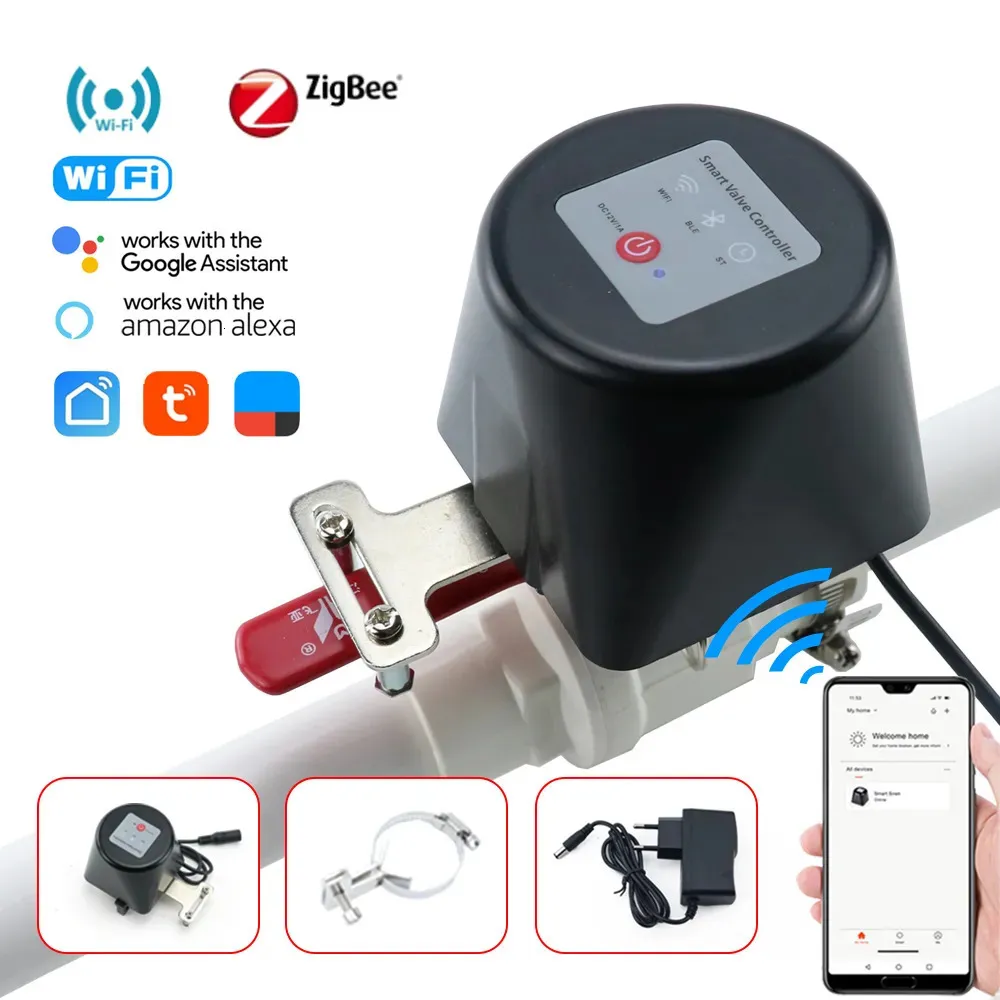 Tuya wifi água zigbee controlador de desligamento gás suporte alexa google assistente inteligente controle sem fio vida inteligente app 240104