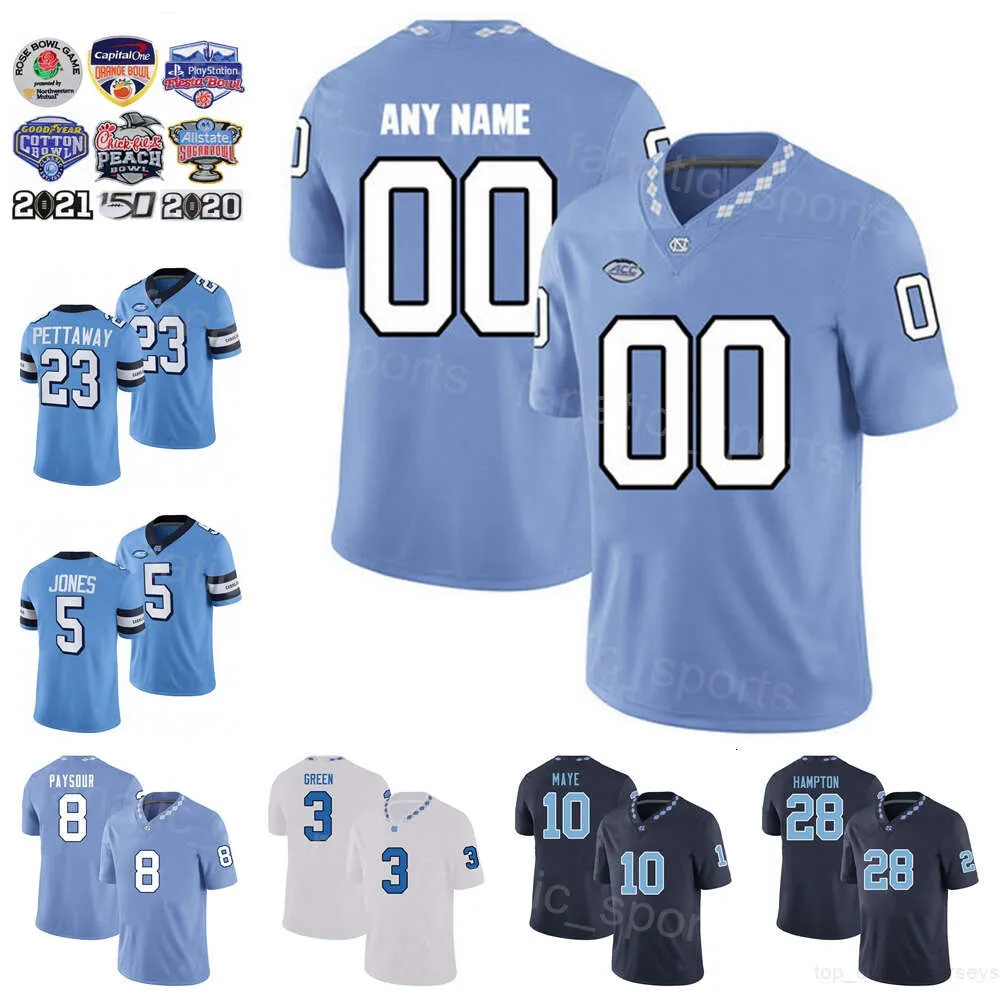 Football College North Carolina Tar Heels 28 Omarion Hampton Jerseys 23 George Pettaway 8 Paysour 5 JJ Jones 3 Antoine Green 10 Drake Maye University Pur coton