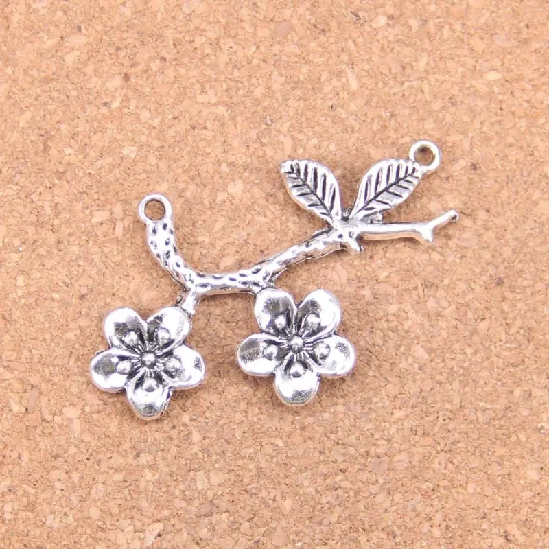 Charms 20st Flower Branch 50x31mm Antika hängsmycken Vintage Tibetan Silver smycken DIY för armbandhalsband