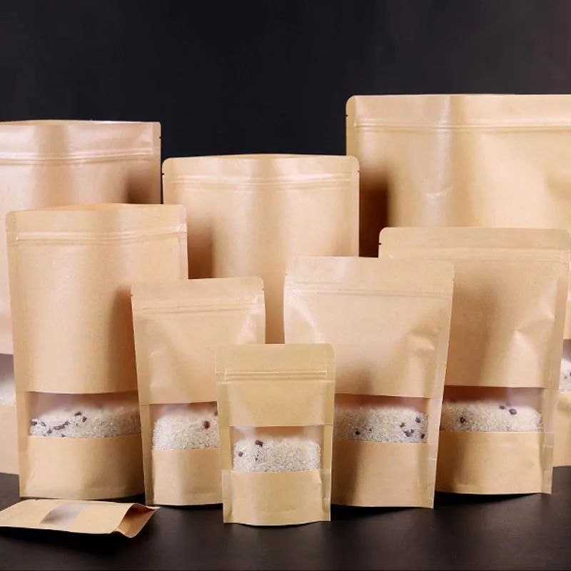 100 PCS Kraft Paper Bag Seal with Aluminum Foil Lining Stand Up Pouchaging Phove Food Food Storageバッグ