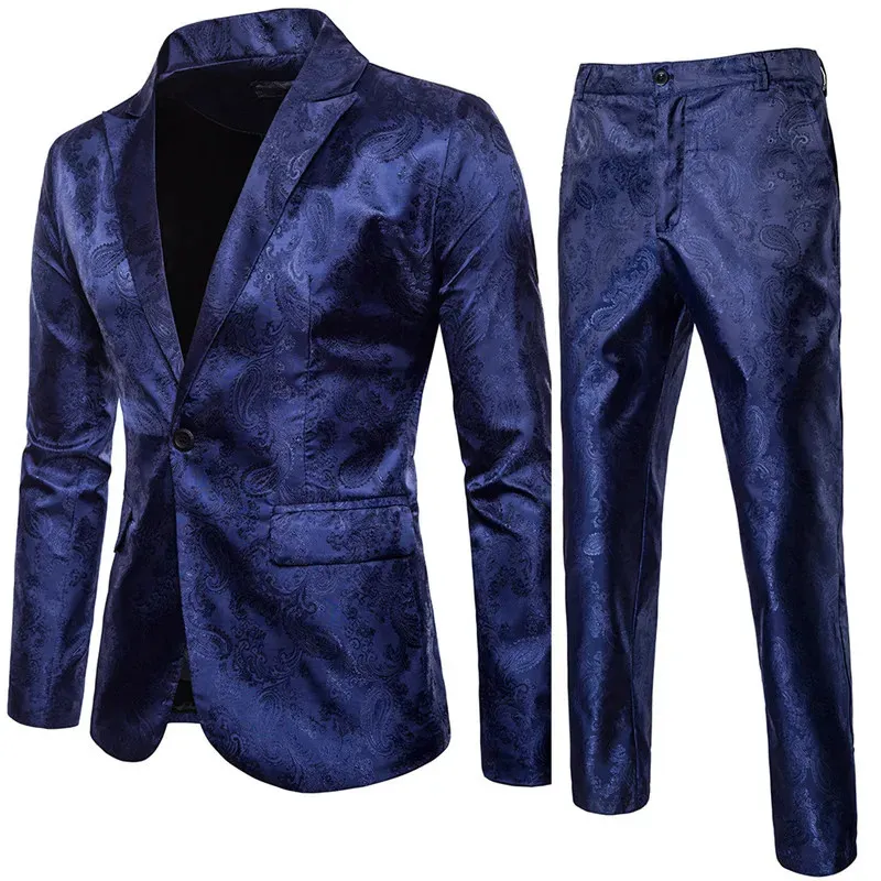 Högkvalitativ mäns klassisk Jacquard-kostym Set 2-stycken Blazerpants Luxury Fashion Business Slim Social Ball Tailrock Size S-3XL 240104