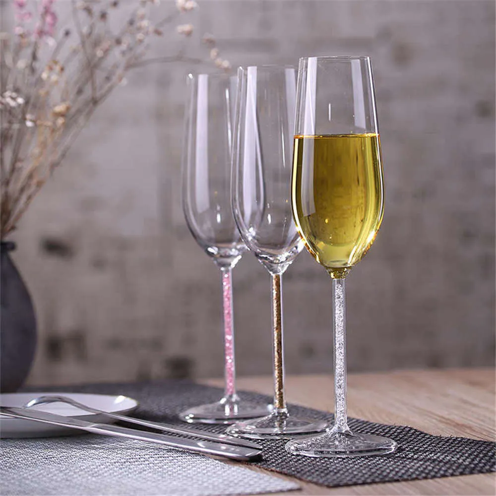 Set di flute da champagne in vetro borosilicato realizzato a mano con flute di tostatura con stelo in cristallo, regali per eventi, decorazioni per la tavola