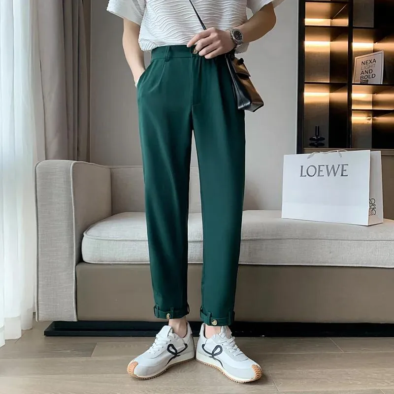 Blazers Green/White/Black Suit Pants Men Fashion Society Mens Dress Pants Korean Loose Straight Pants Mens Office Formella byxor M2XL