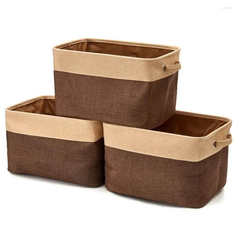 Hängare Brown Collapsible Storage Bin Basket Foldbar Canvas Fabric Tweed Cube Bin (3st/Lot)