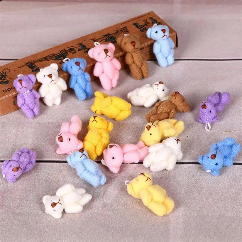 50 PC Super Kawaii Mini 4 cm Joint noeud papillon ours en peluche enfants jouets poupées en peluche cadeau de mariage pour les enfants Y0106268W