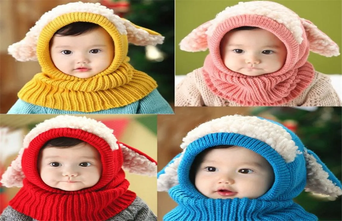 Nouveau petit chien mouton filles enfant sergé chapeaux bébé hiver Crochet tricoté chapeau écharpe ensemble enfant en bas âge chaud cagoule casquette Sports de plein air Scar9103341