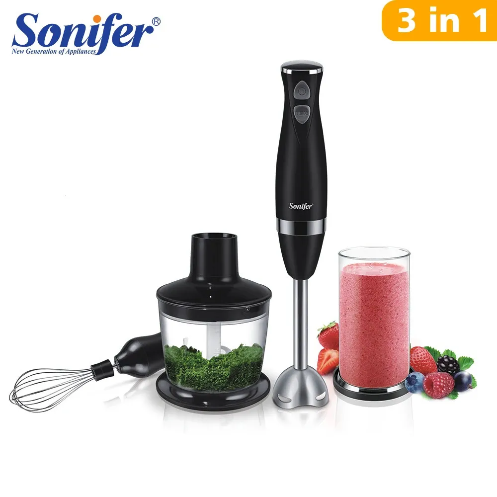 Liquidificador de mão de aço inoxidável 3 em 1, misturador elétrico de imersão com tigela, moedor de carne vegetal, picador, sonifer 240104