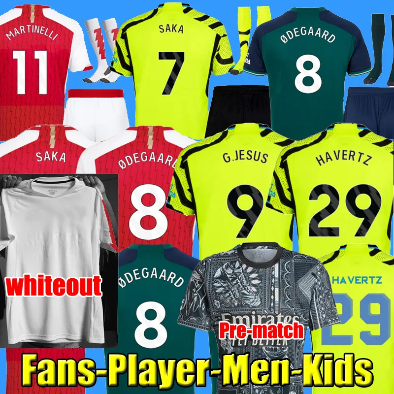 Odegaard Havertz Rice Smith Rowe G.Jesus Saka Soccer Jersey Saliba 23 24 25 Fan Player Versione 2024 Kits Kits Shirt Kids Boys Boys Boys Set Youth Tops