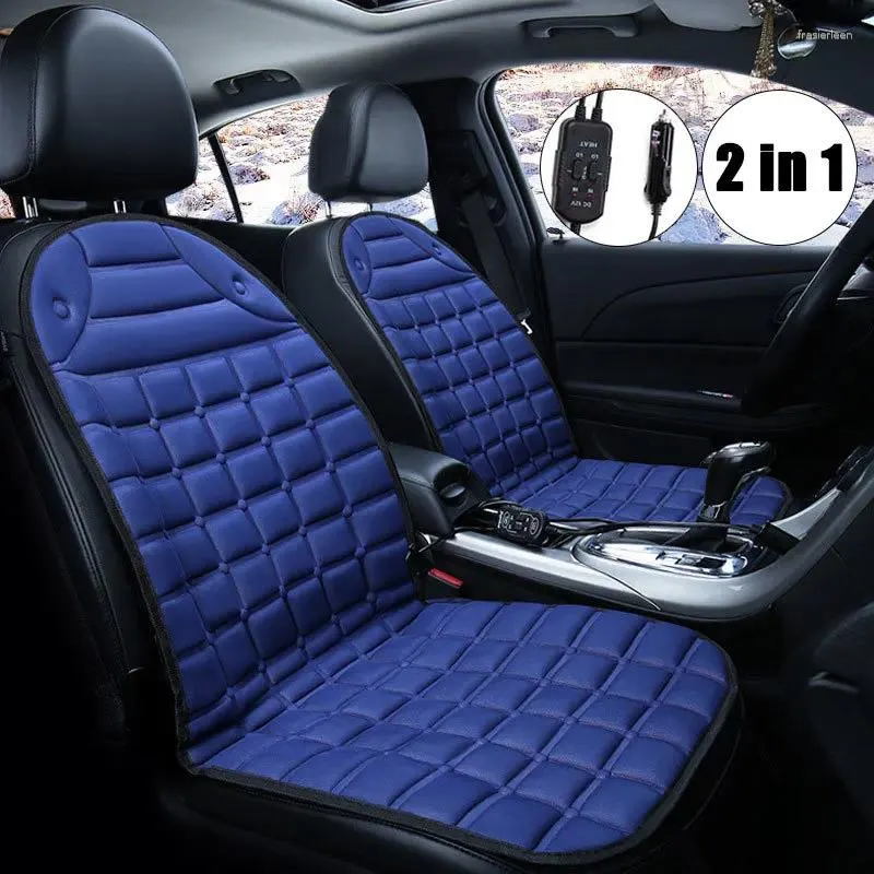Car Seat Covers 2Pcs Fast Heated & Adjustable Black/Grey/Blue/Red 12V Electric Styling Winter Pad Cushions Auto