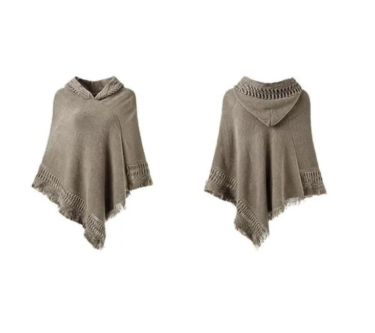 Lenços Mulheres Inverno Malha Com Capuz Poncho Cape Crochet Franjas Tassel Shawl Wrap Sweater2514859