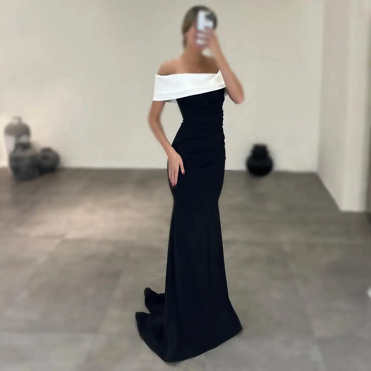 Simple Black Evening Dress Off The Shoulder Satin Mermaid Formal Party Prom Gowns Celebrity Style Vestidos De Feast Robe De Soiree