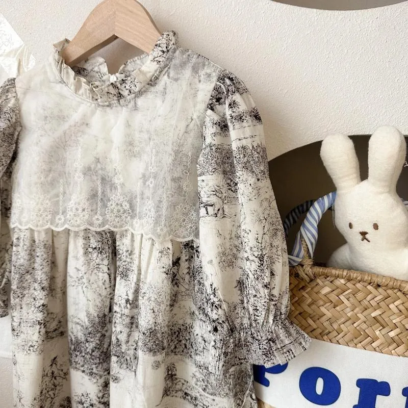 Robes de fille bébé robe florale coréen enfants fleur imprimé manches bouffantes princesse fête printemps longue coton enfants vêtements