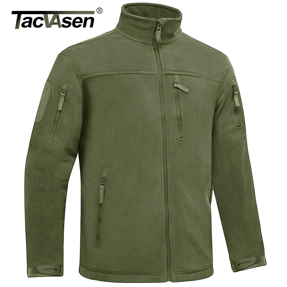 Tacvasen Winter Tactical Fleece Jacket Mens Zipper Pockets Jacket Thermal Warm Security Full Zip Fishing Work Coats Outwear Tops 240104