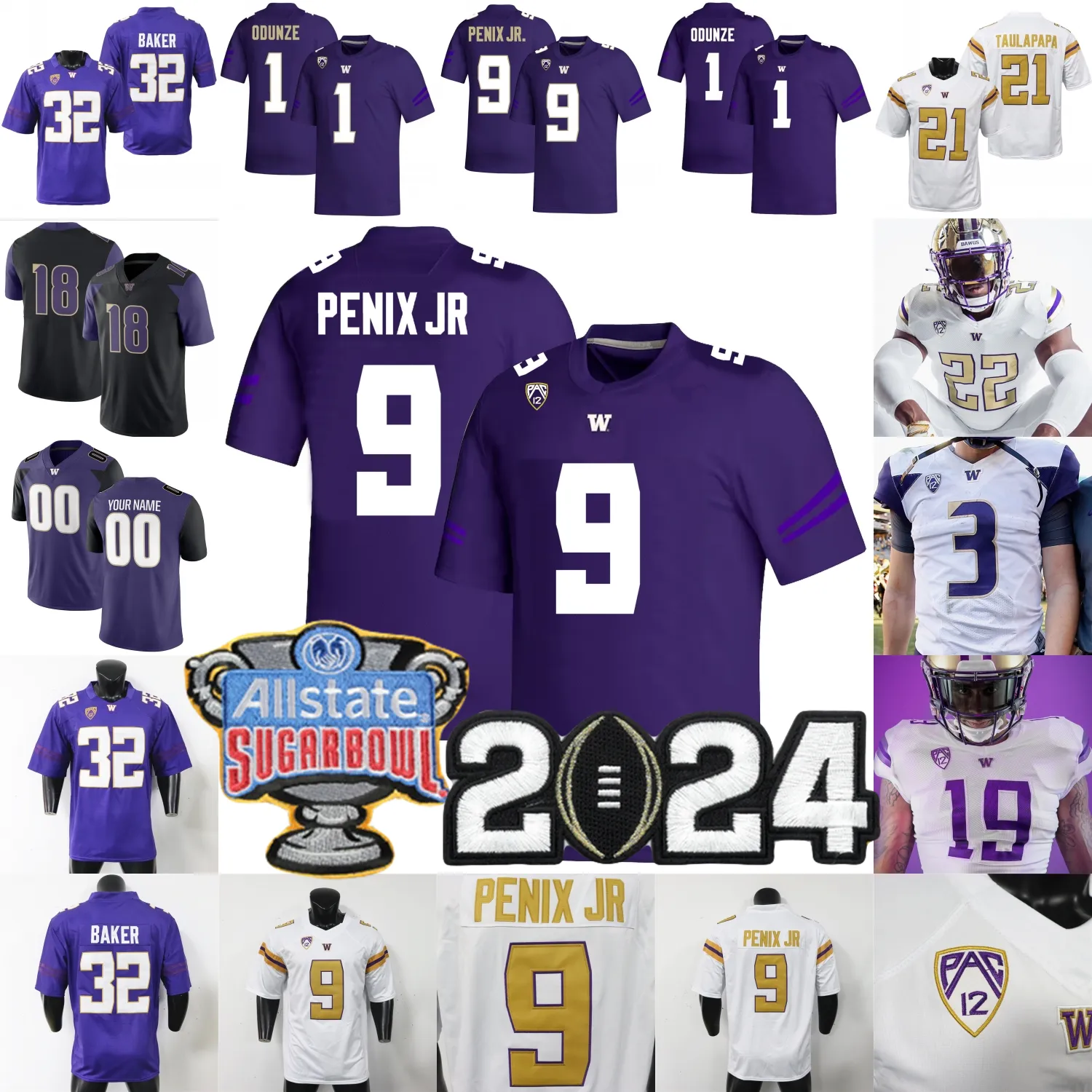 2024 واشنطن Huskies كرة القدم Jersey NCAA كلية مايكل بنس جونيور روما أودونزي جالين ماكميلان ويل نيكسون إيدفوان أولوفوشيو جيرمي بيرنارد ويستوفر بولك نغاتا