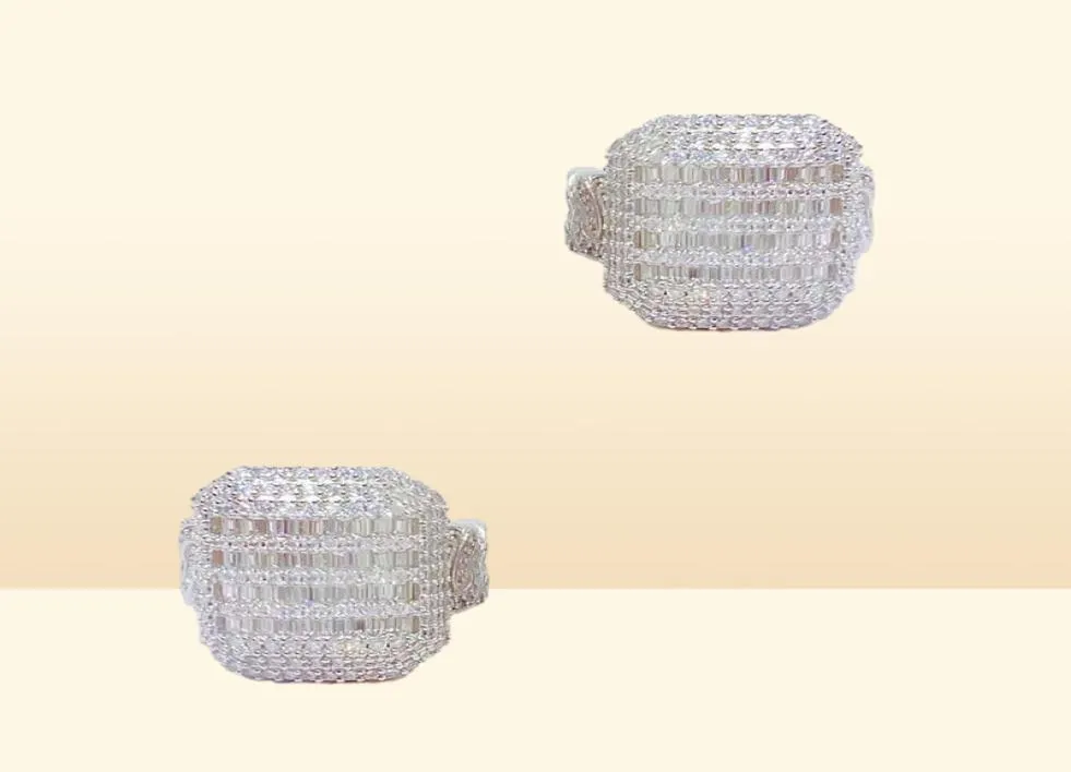 Passera diamanttestaren Luxury New Design Baguette Moissanite Hip Hop Iced Out Engagement Ring9316801