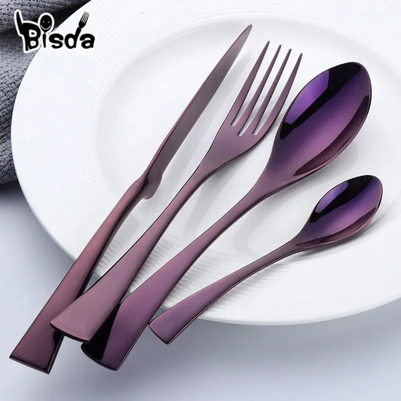 Set di posate Kaya 24 Pz / lotto Posate nere Set di stoviglie in acciaio inossidabile Set di coltelli da tavola per lucidatura a specchio utilizzato per il ristorante 240105