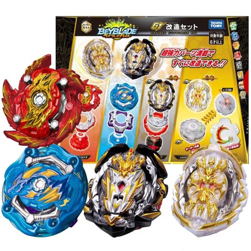 Original tomy beyblade explosão gt b153 giroscópio explosivo 4 em 1 conjunto de girobússola meninos e crianças coletar brinquedos 240104