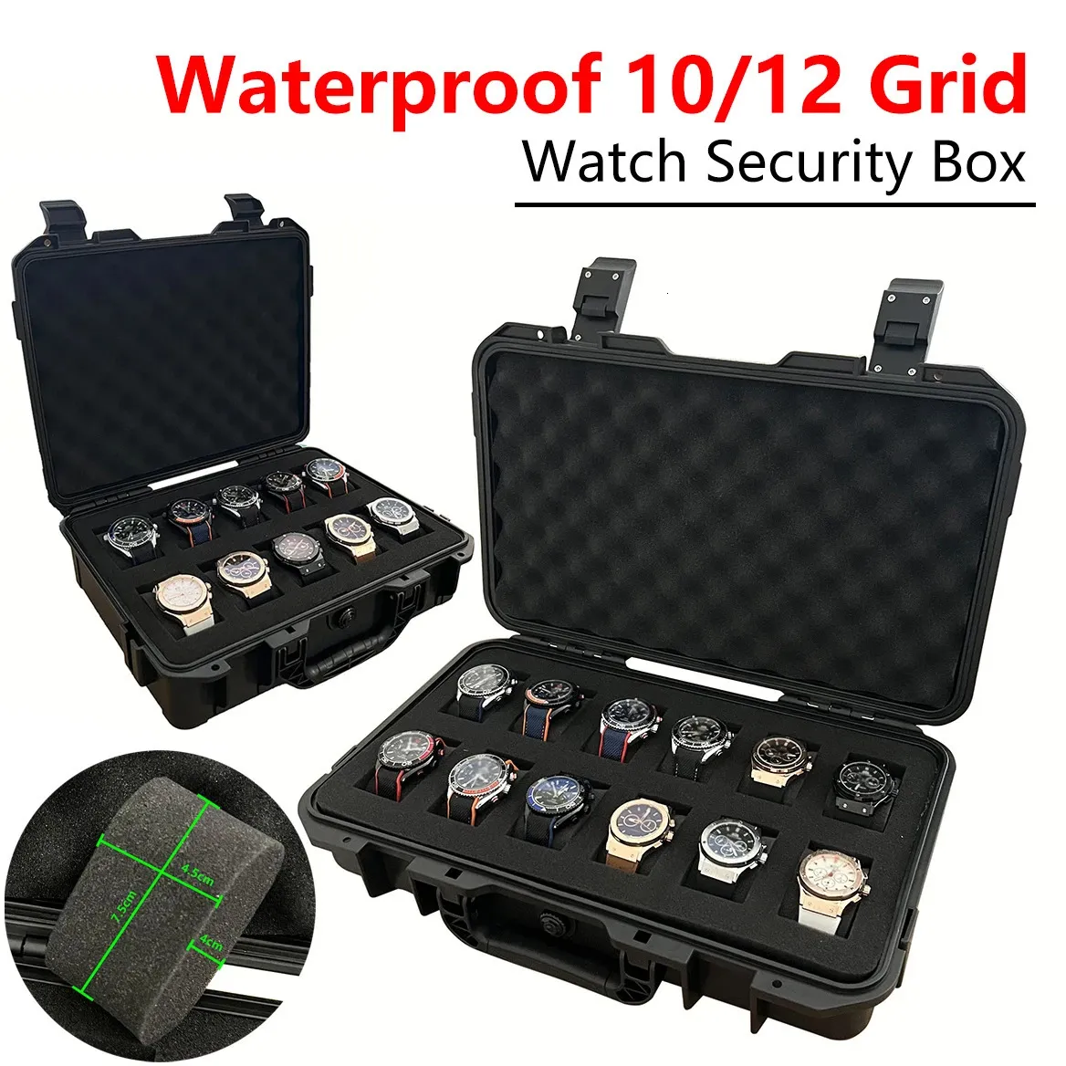 10/12 grille étanche haut de gamme boîte de montre Collection montre Antique boîte de sécurité de protection épaissie avec éponge boîte étanche à l'humidité 240104