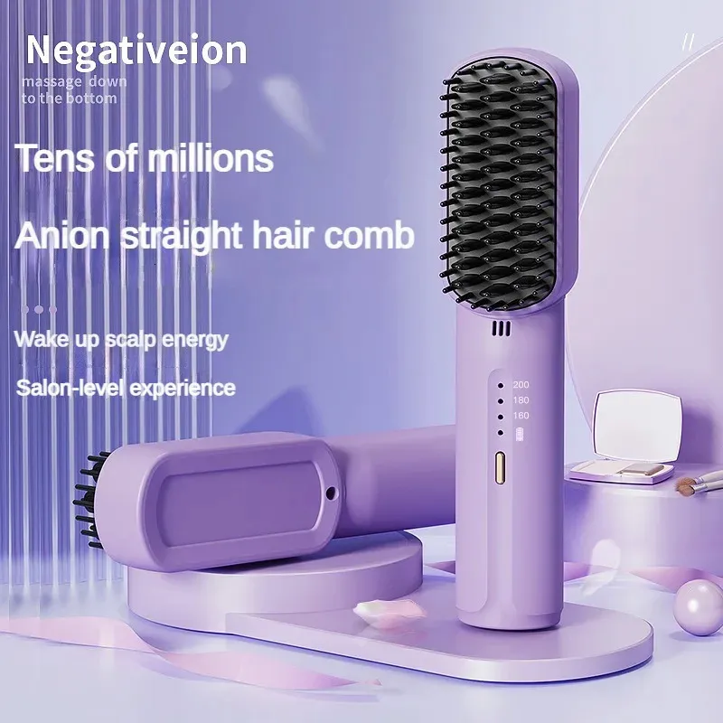 Mini lisseur de cheveux 2600mAh, sèche-peigne sans fil et brosse à lisser, appareils de coiffure, lisseur 240104
