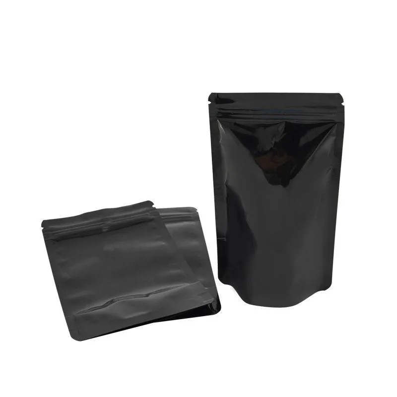 Sacs debout noirs 85x13cm, sac d'emballage en aluminium, 100 pièces/lot, fermeture éclair, emballage de grains de café, pochette en Mylar, sacs à fermeture éclair Uedll