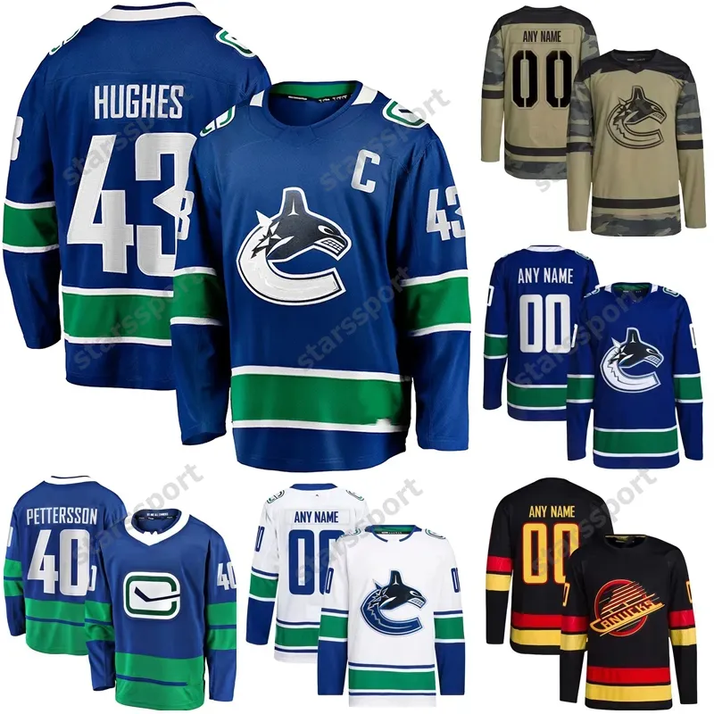 Mens Kids 43 Quinn Hughes Reverse Retro Hockey Jersey 40 Elias Pettersson Brock Boeser Andrei Kuzmenko Sam Lafferty Casey Desmith Trevor Linden J.T. قمصان ميلر