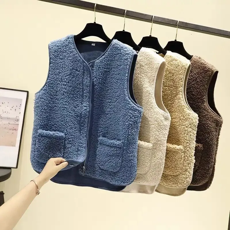 Colete de lã de cordeiro feminino outono e inverno versão coreana de selvagem vestindo pele falsa de pelúcia 240105