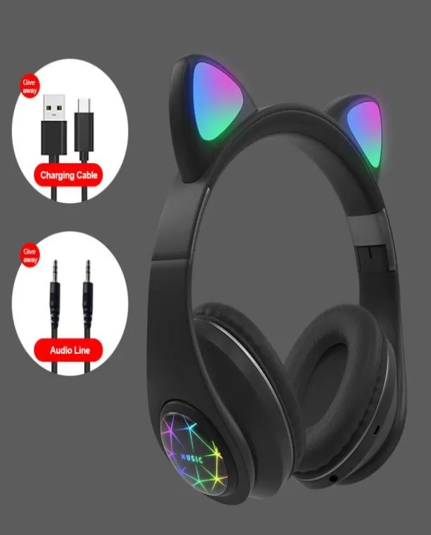 M2 Cat Ear Luminous Headmontered Headphones Earphone Wireless Bluetooth Headset med Mic Hands Child Children039s Gifts9586505