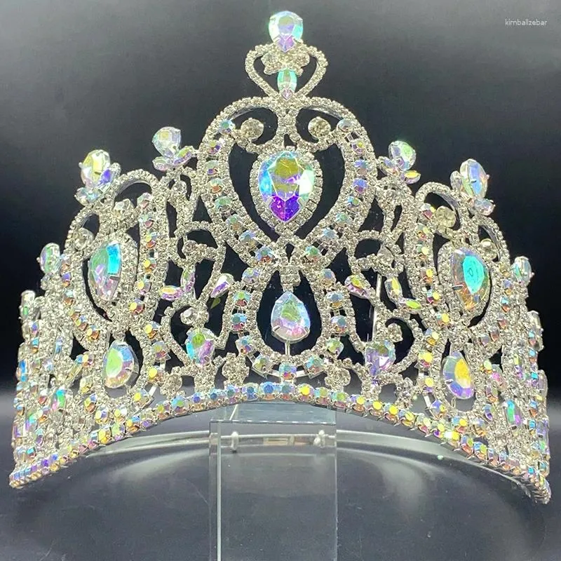 Klipy do włosów luksusowy panna Pageant duże korony pełne okrągłe ślubne ślubne tiara diadem clear Crystal Rhinestone Headpiece