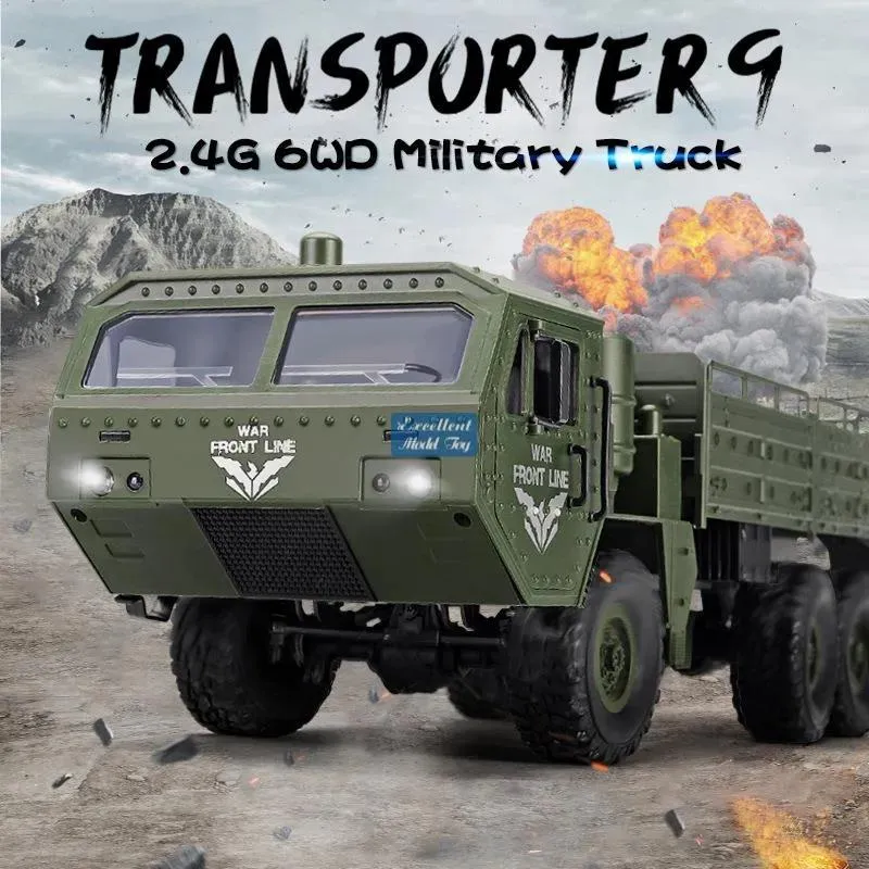 Auto JJRC Q75 2.4G 1:16 ferngesteuerter 6WD-Militär-LKW, MetalCbeam, mit Autodifferenzial, Federung, LED-Leuchten, Kinderspielzeugjungen-Gif