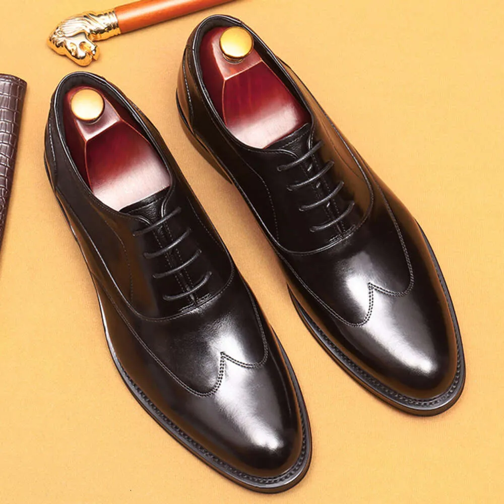 Scarpe da uomo di marca Oxford in vera pelle nero marrone con lacci a punta abito da sposa ufficio affari scarpe formali