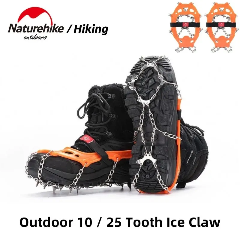 Outdoor Crampons 10 / 25 teeth Stainless Steel Snow Non-Slip Mountaineering Snow Claw Shoe Covers Outdoor Equipment 240104