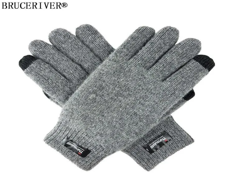 Bruceriver Men039s Pure Wool Sticked Pekskärmhandskar med thinsulatfoder och elastisk rib manschett H08183512654