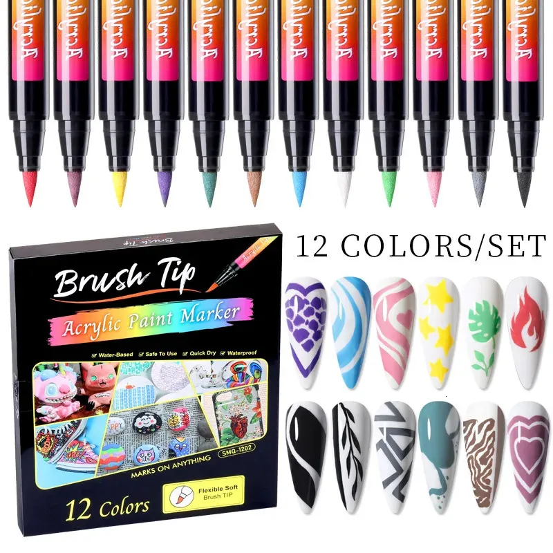 12 ColorsSet Graffiti Nail Pen for 3D Nail Art DIY Nail Polish Pen Waterproof Nail Drawing Painting Brush Manicure Tools 240105