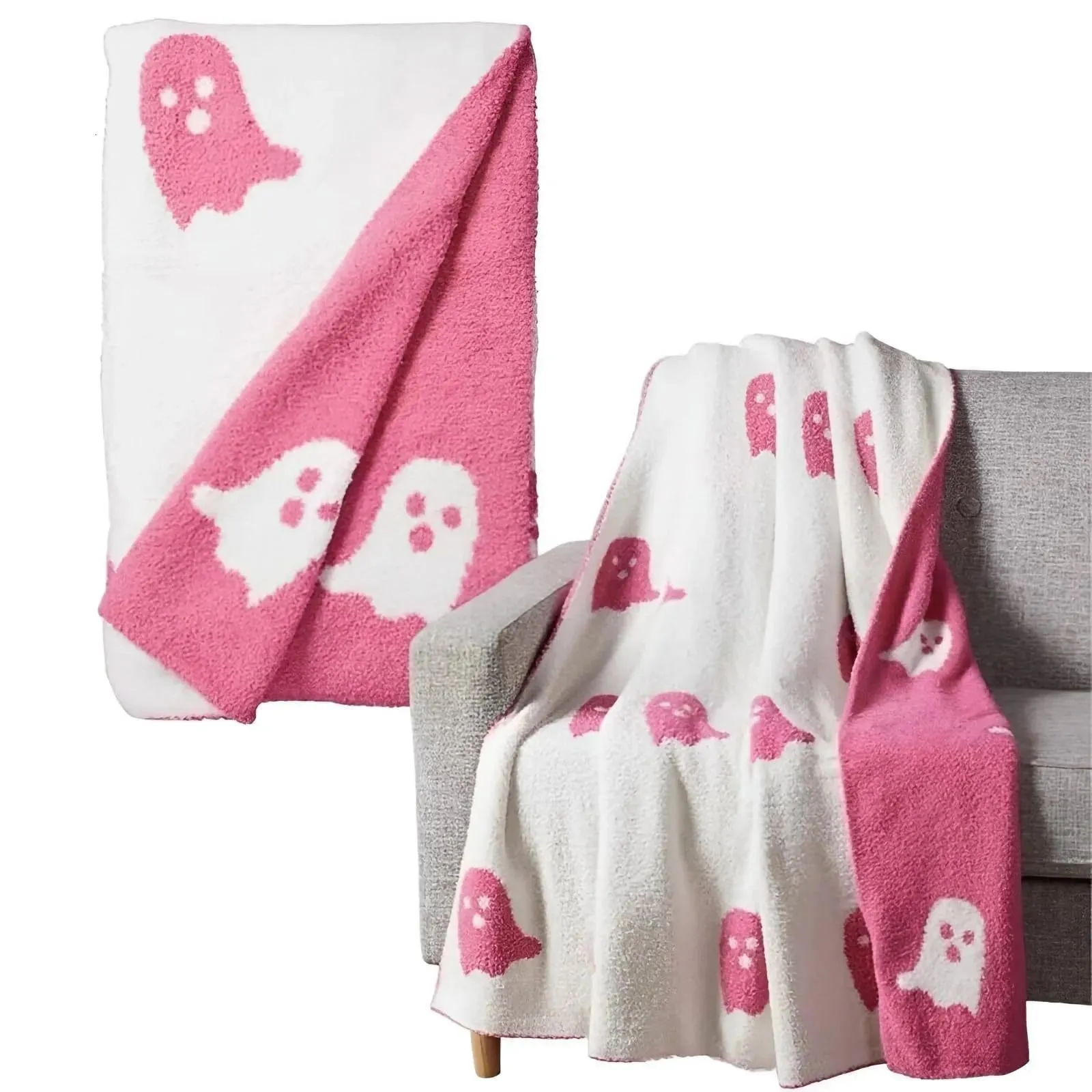 Couvertures Couvertures Rose Halloween Fantôme Couverture Flanelle Double Face Couverture Moelleuse Douce Occasionnelle Canapé TV Couverture Couverture en Peluche Couverture 23