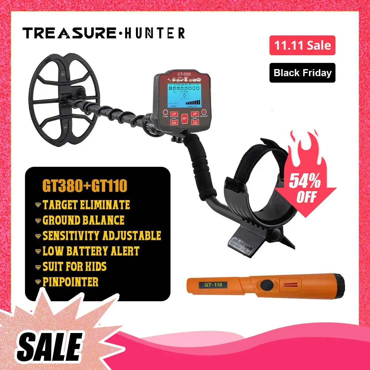 Caçador de tesouros GT380 Profissional Detector de metais subterrâneos de ouro 400 Scanner Finder Digger à prova d'água 11 ferramenta de bobina Pinpointer 240105