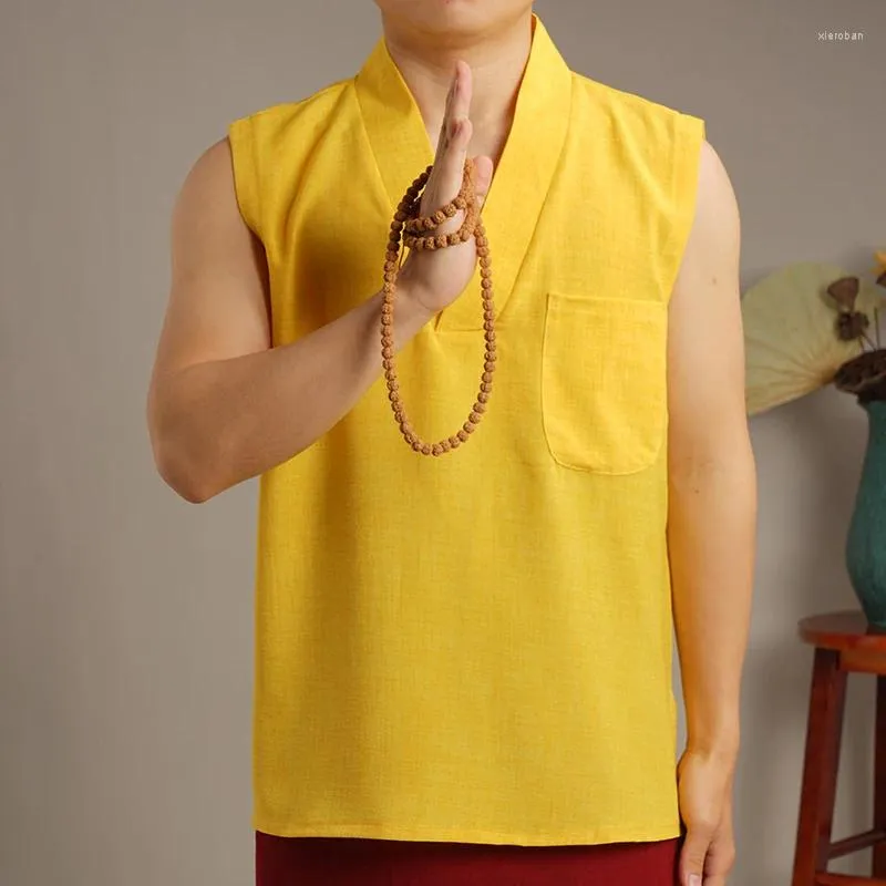 Этническая одежда, летние топы в стиле ламы в тибетском буддизме, одежда монаха, жилет с короткими рукавами, мужская традиционная китайская рубашка, Тибет