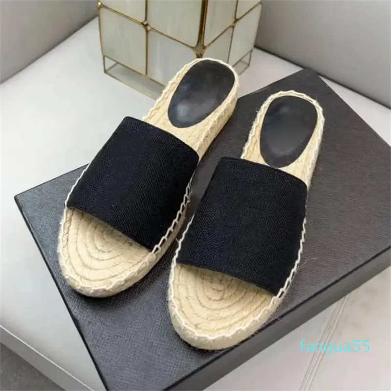 Sandales de styliste en corde de chanvre pour femmes, pantoufles à motif litchi de haute qualité, confortables, toutes traînées, printemps et automne