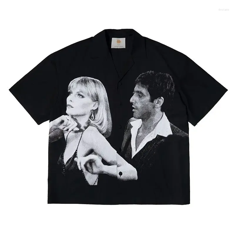 Men's T Shirts American Retro Scarface Movie Themed Portrait Print Elegant Design Sense Trendy Short-sleeved Floral Blouse Y2k Men Clothing