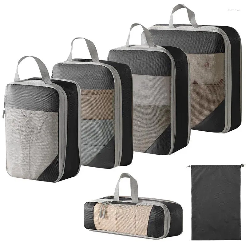 Duffel Çantalar 6pcs Set Seyahat Organizatör Sıkıştırma Paketleme Küpleri Giysiler Depolama Ayakkabı Çantası Büyük Kapasite Bagaj Aksesuarları